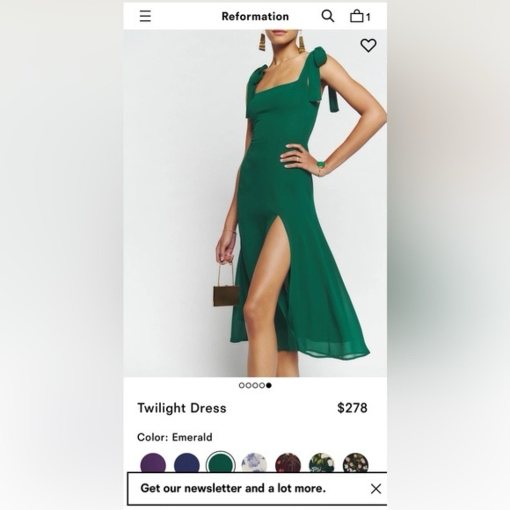 Worn once! Reformation Twilight Dress – Emerald Green, Size 8